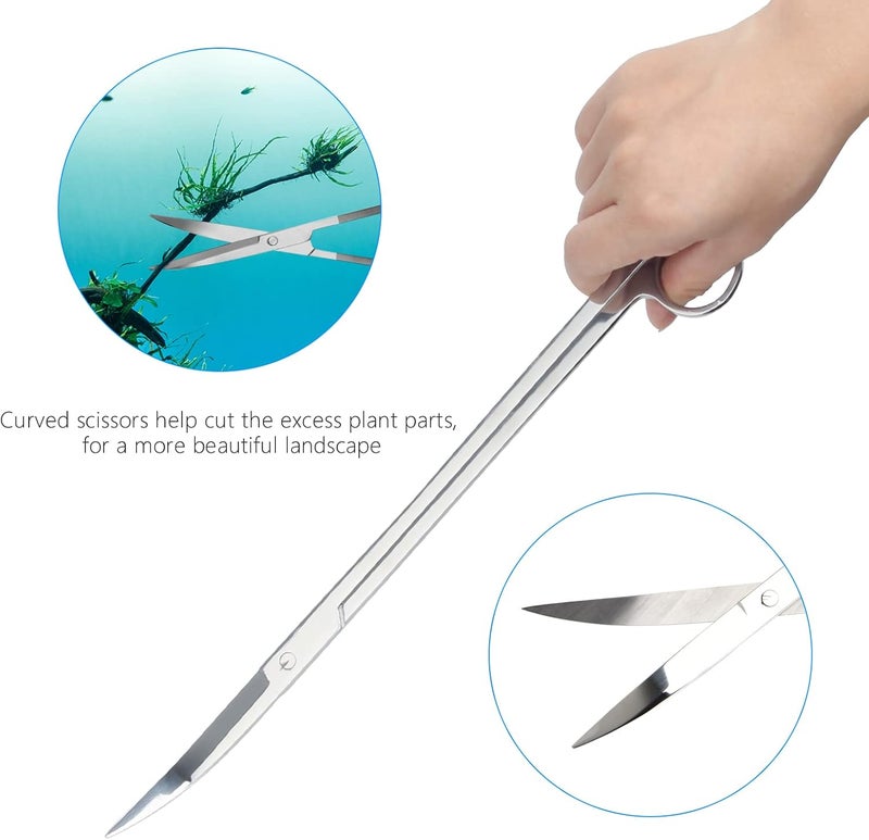 Liveek Aquarium Aquascape Tools Kit 15in, 4 in 1 Anti-Rust Aquatic Plant Aquascaping Tool Stainless Steel Tweezers Scissor Spatula for Aquarium Tank Clean Fish Tank Aquascape Accessories Set(Silver) - Image 4